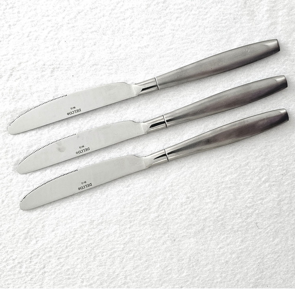 Delco 90-12 Dinner Knives Set of‎ 3 Stainless Steel Serrated Mid Century Modern